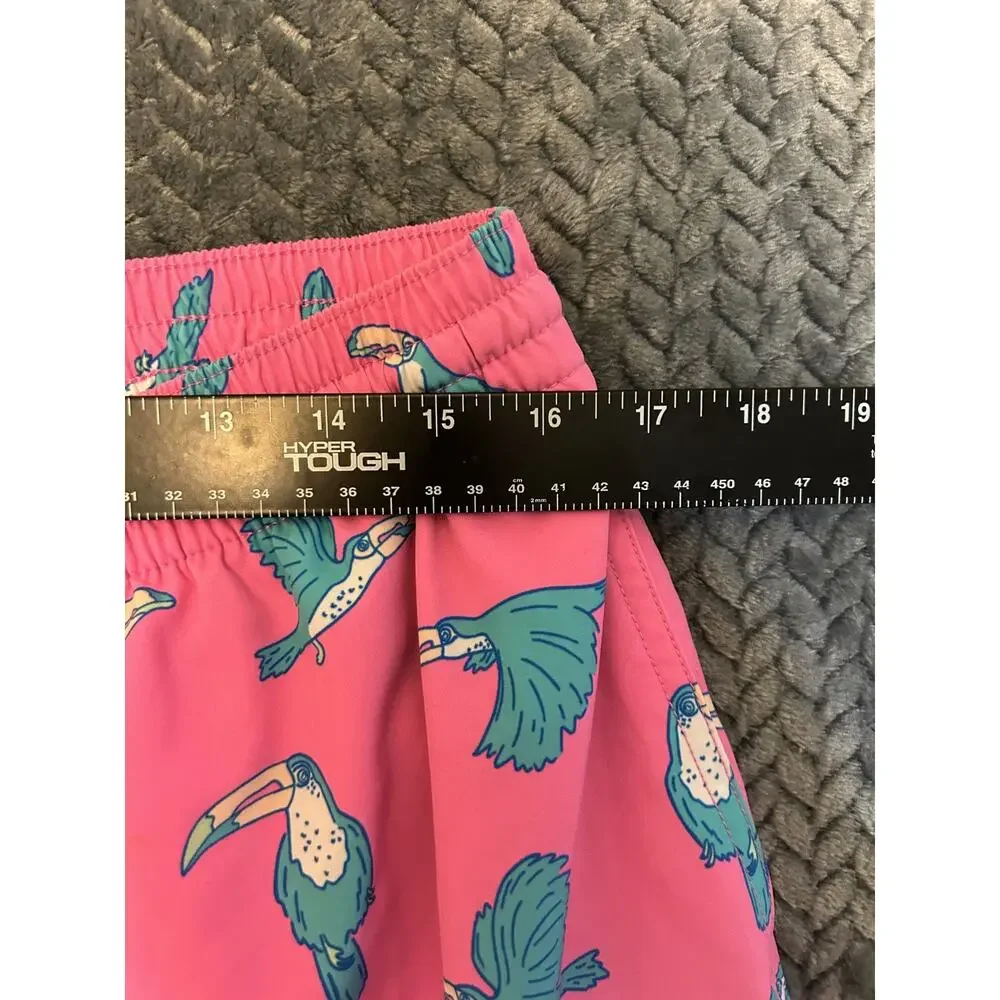 Chubbies Swim Trunks Men's XL Pink Toucan Print Mesh Lined Surfing Drawstring